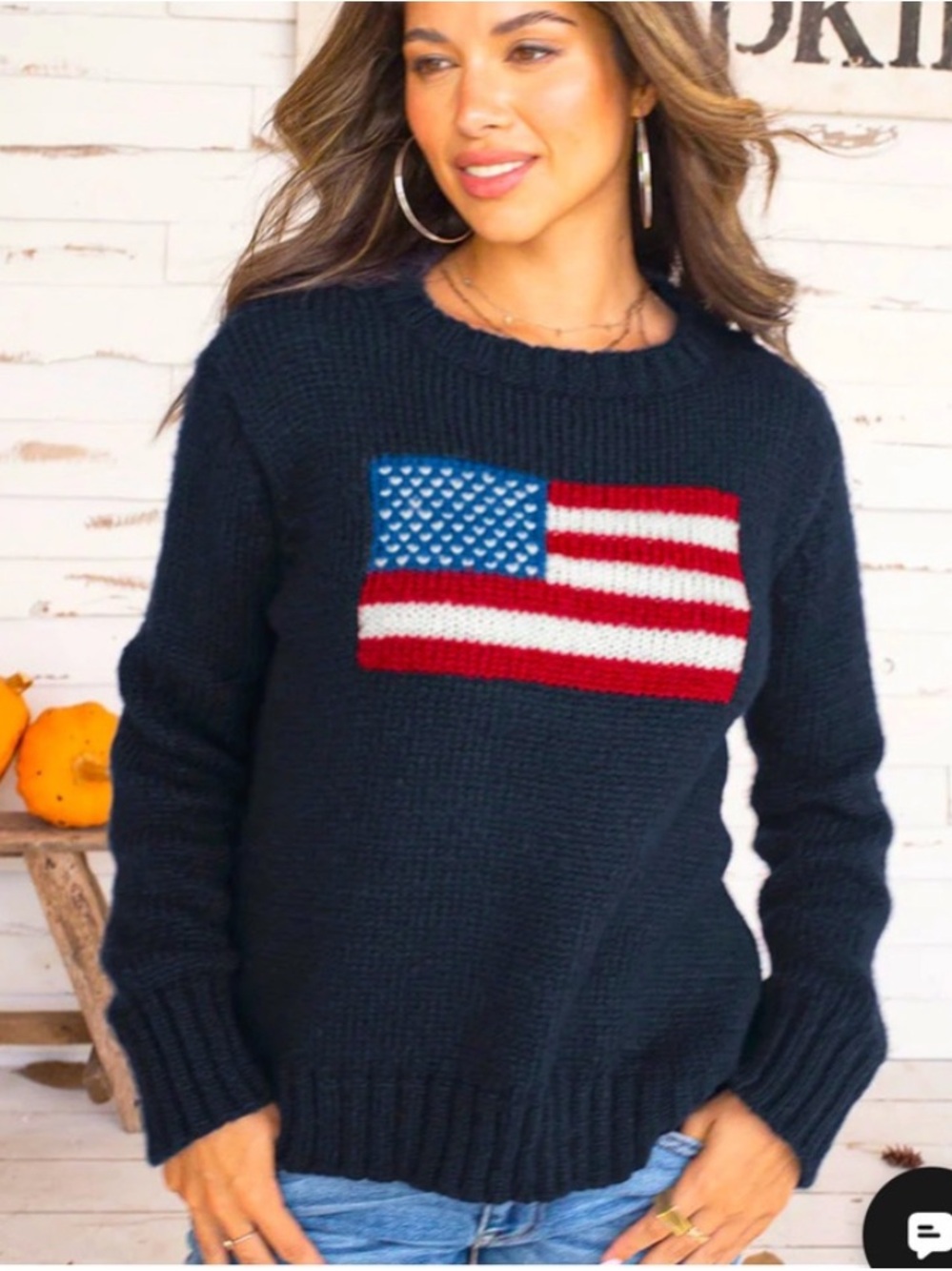 Wooden Ships American Flag Sweater Crew Neck Red/White/Blue Patriotic SZ M/L